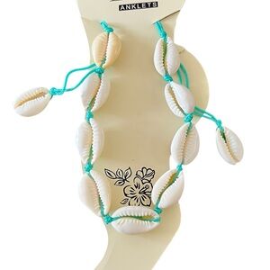 Turquoise Blue Seashell Shell Anklet Ankle Bracelet Adjustable Slip Knot Closure